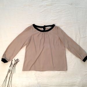Ann Taylor LOFT Long Sleeve Blouse, size L, Beige with Black trim